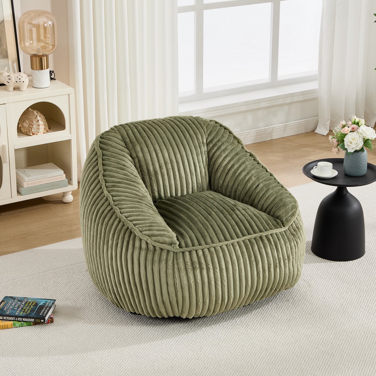 REDOM - Groene Gestreepte Bean Bag Stoel met Memory Schaum vulling, Chenille Pluche, Flauschig en Comfortabel - Ideale Zitzak voor Woonkamer, Woning en Schlafsaal