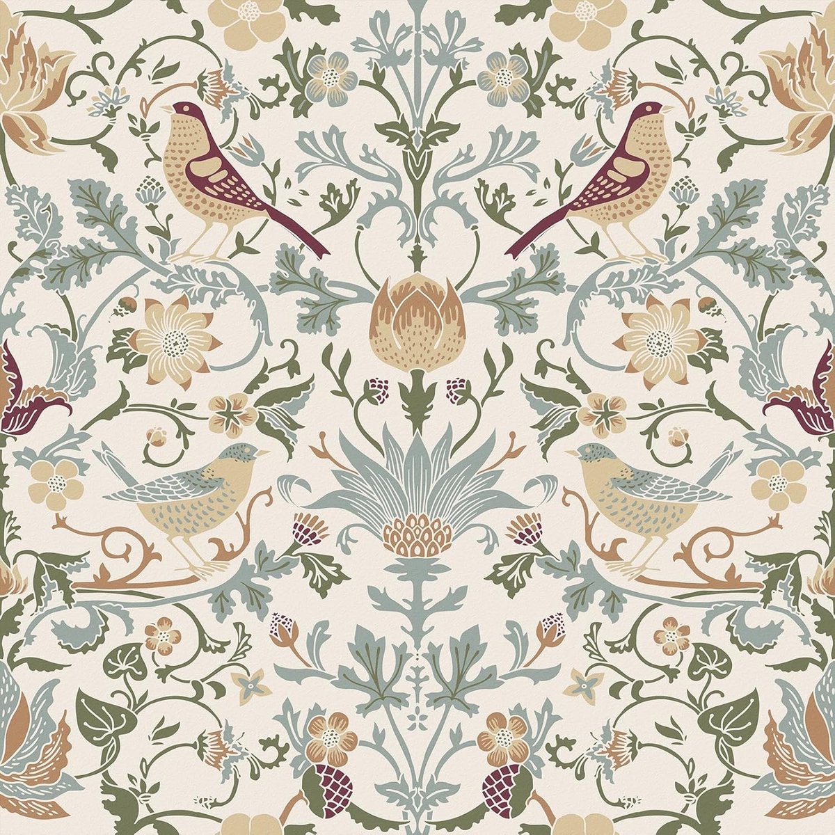 Zelfklevend behang met bloemen en vogels in beige, vintage stijl voor woonkamer, 44.5 x 1000 cm, decoratie, interieur, muurbedekking