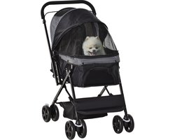 PawHut Hundebuggy Hundewagen Buggy für kleine Hunde und Katzen Haustierwagen Pet Stroller Katzenbuggy Oxford Schwarz 76,5 x 52 x 95 cm