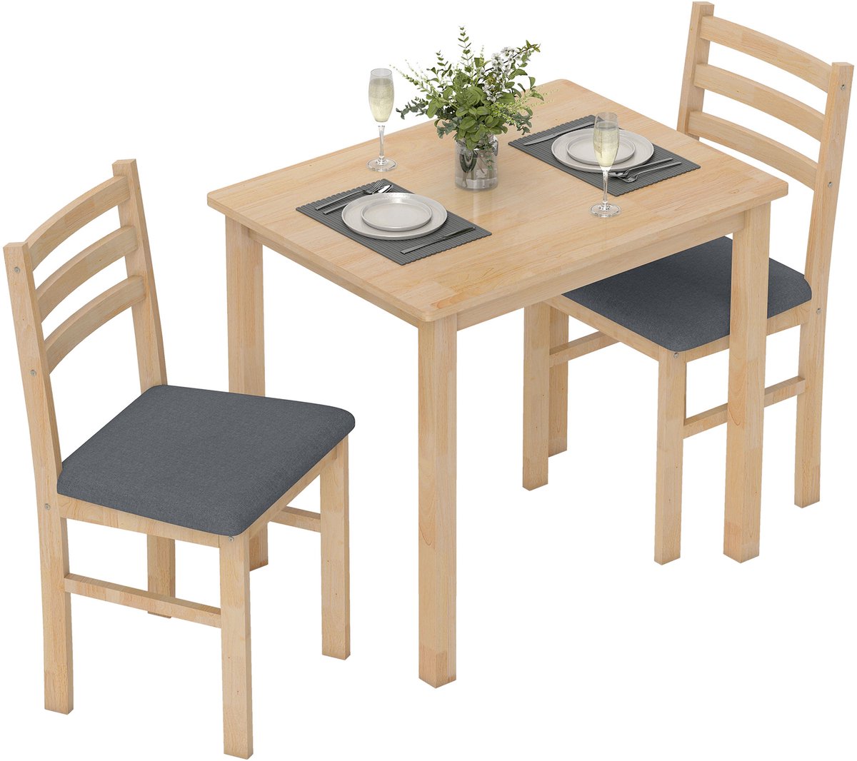 HOMCOM Eettafel set Rubberhout, MDF 80L x 60B x 74,5H cm Natuurlijk hout