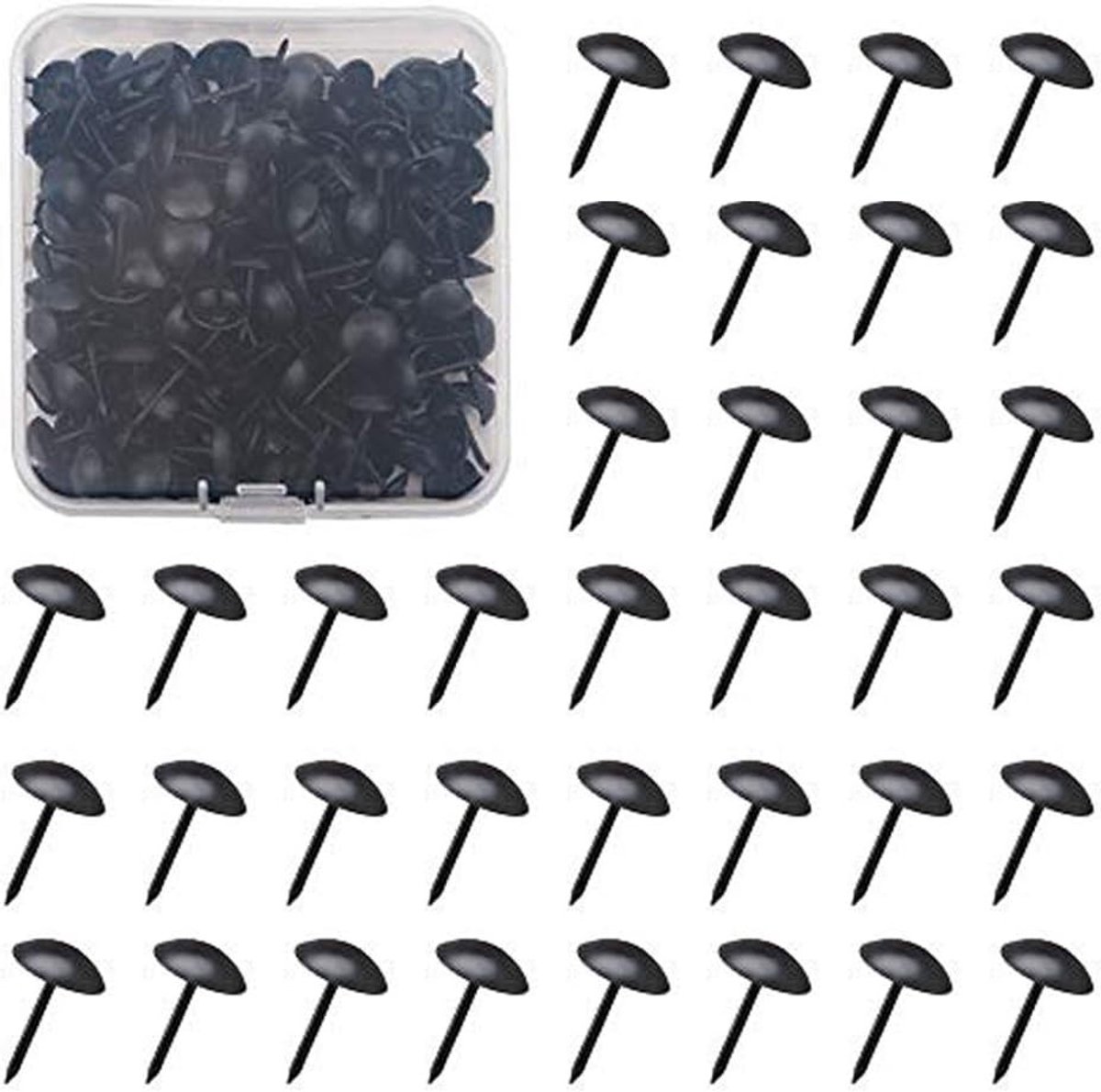 200 Stuks 7/16 Inch Ronde Decoratieve Spijkers met Doos, Meubelspijkers Set voor Bekleed Meubilair, Kurkbord of DIY Projecten, Zwart en Duurzaam