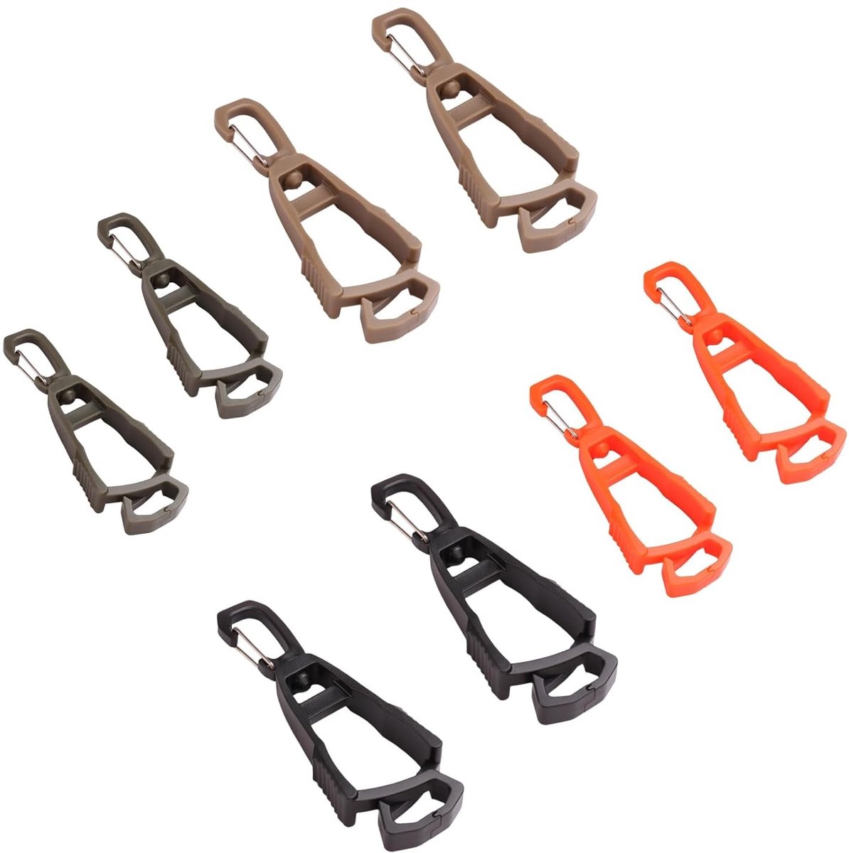 Handige Handschoen Clips, 8 Stuks, Grip Clips met Carabiner voor Handschoenen, Hoeden en Handdoeken (Zwart + Oranje + Khaki + Legergroen)