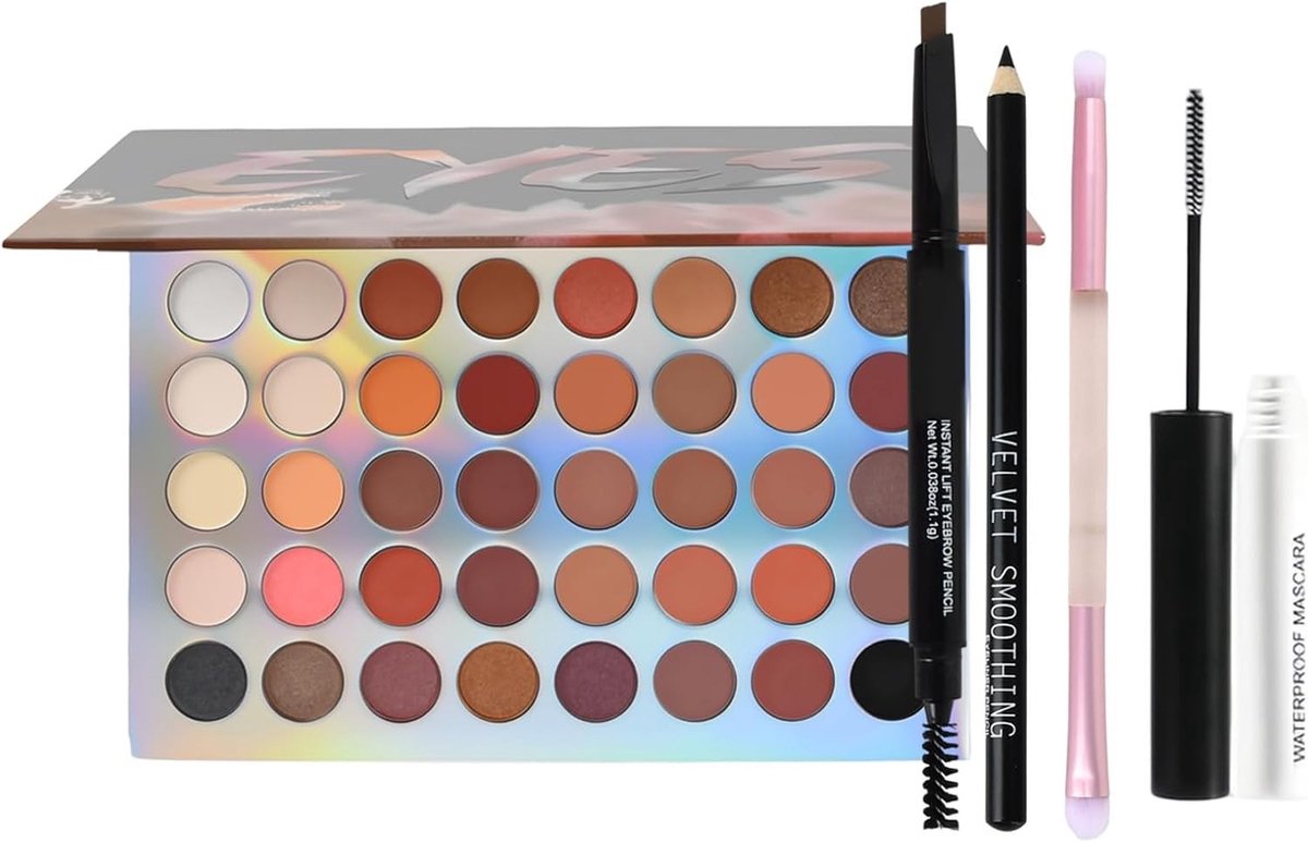 Complete oogmake-upset met 40 kleuren oogschaduw, mascara, eyeliner en make-upkwasten voor vrouwen en meisjes, perfect cadeau voor elke gelegenheid