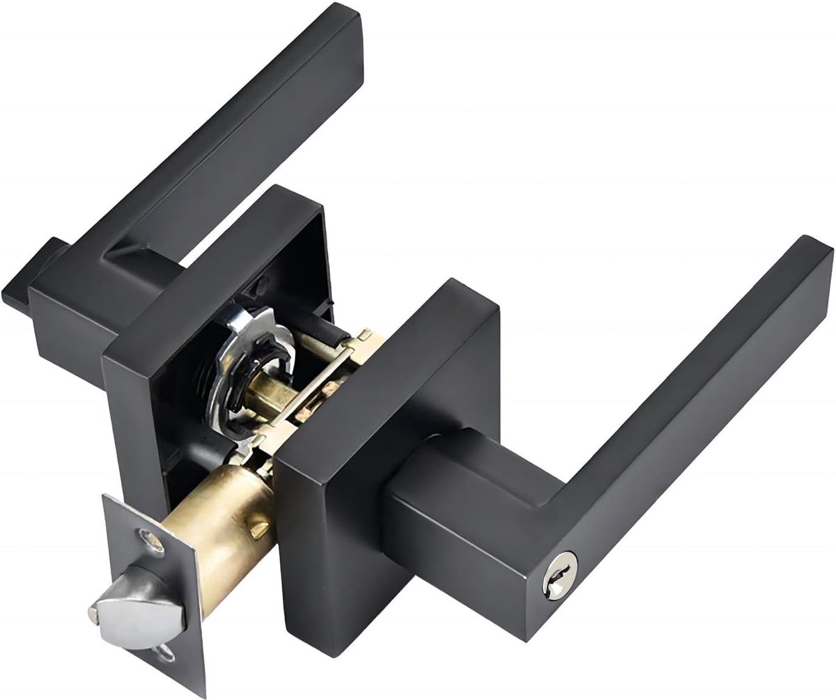 Deurhendel met Slot van Aluminium Legering voor Slaapkamer, Kledingkamer en Kantoor - Vierkant Zwart, 60/70mm