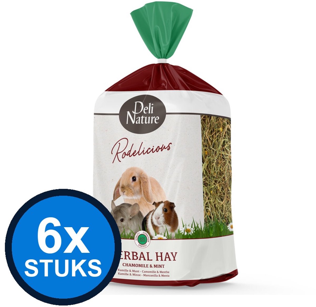 6x Deli Nature Rodelicious Kruidenhooi Kamille & Munt - Knaagdierhooi - 600g
