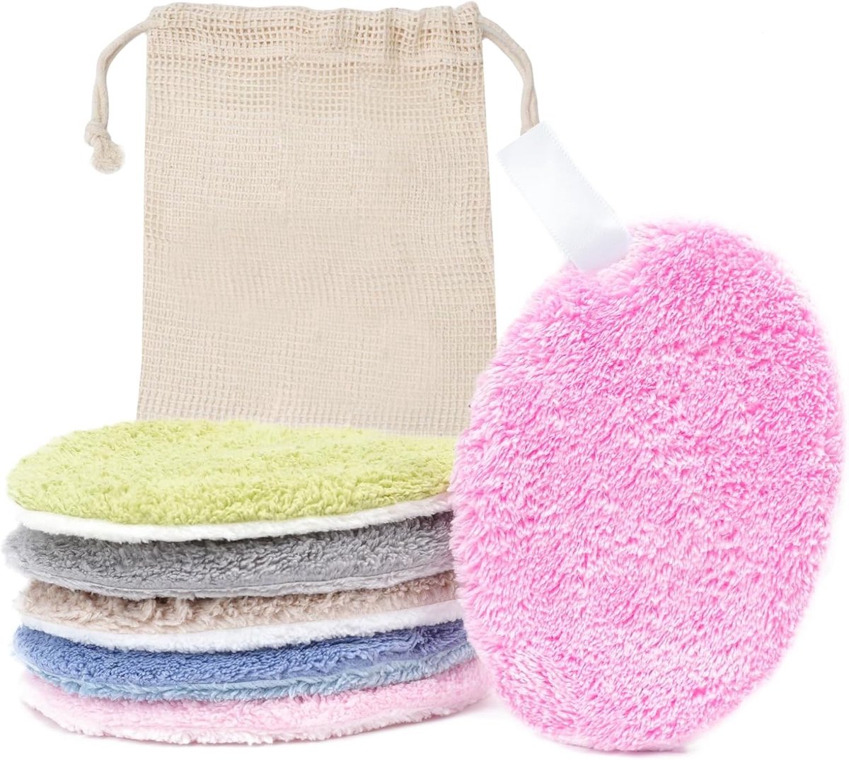 Herbruikbare Make-up Verwijder Pads - 6 Stuks Katoenen Reinigingspads voor Gezichtsreiniging, Wasbaar en Duurzaam, Ovalen Vorm