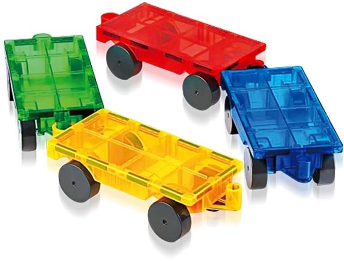 Flero Magnetische Autobases 4 Stuks - Uitbreiding voor Magnetische Tegels - Onderstellen met Wielen 15 cm - STEM Constructiespeelgoed vanaf 3 Jaar