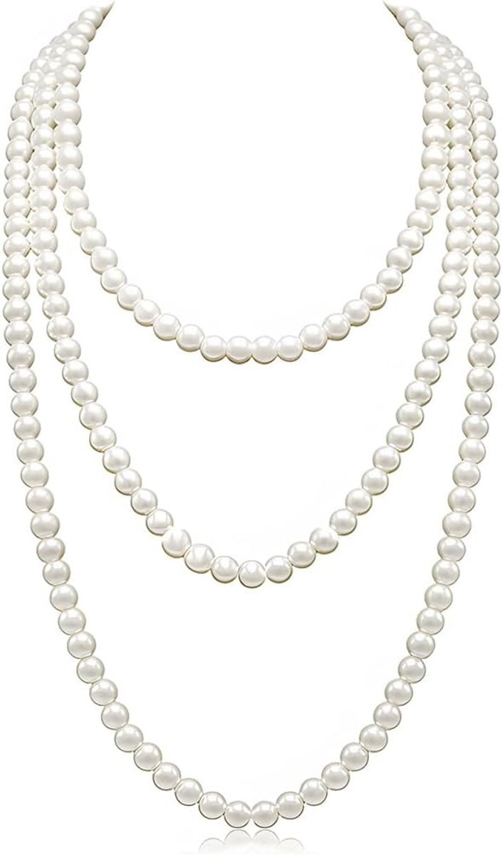Elegante Lange Parelsnoer van 150 cm - 1920s Gatsby Kostuumaccessoires voor Vrouwen, Faux Parels, Modeaccessoire, Vintage Stijl