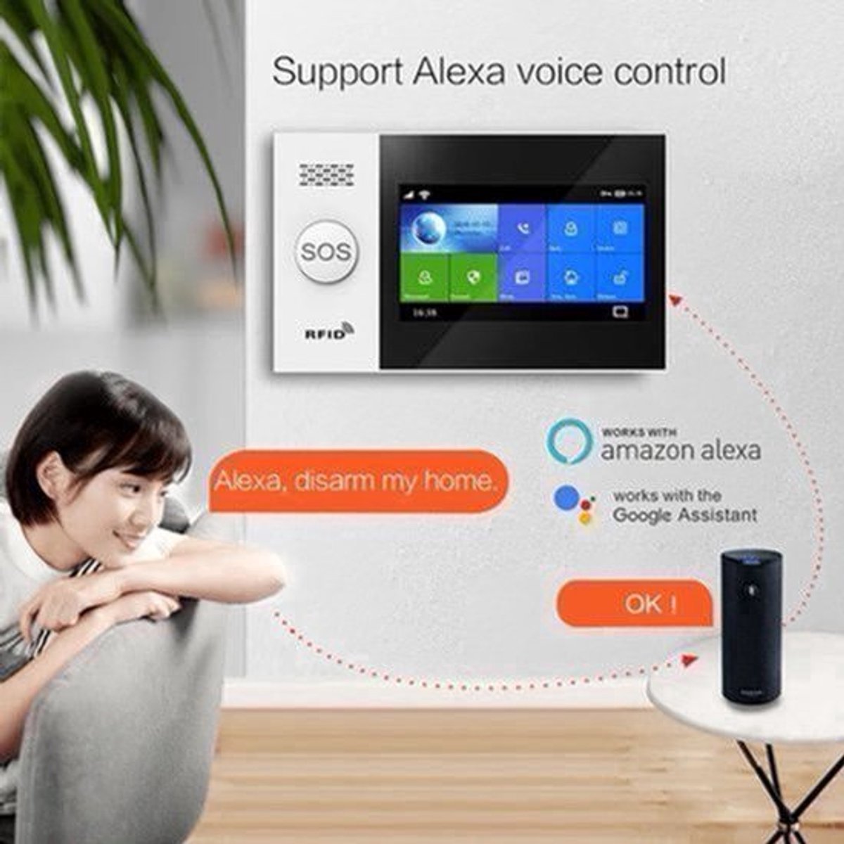 Alarmsysteem - Sirene - Smart Home Beveiligingssysteem - APP - Draadloos - SOS - 4.3 inch LCD - met Alexa - APP Bediening - PSTN - Wit