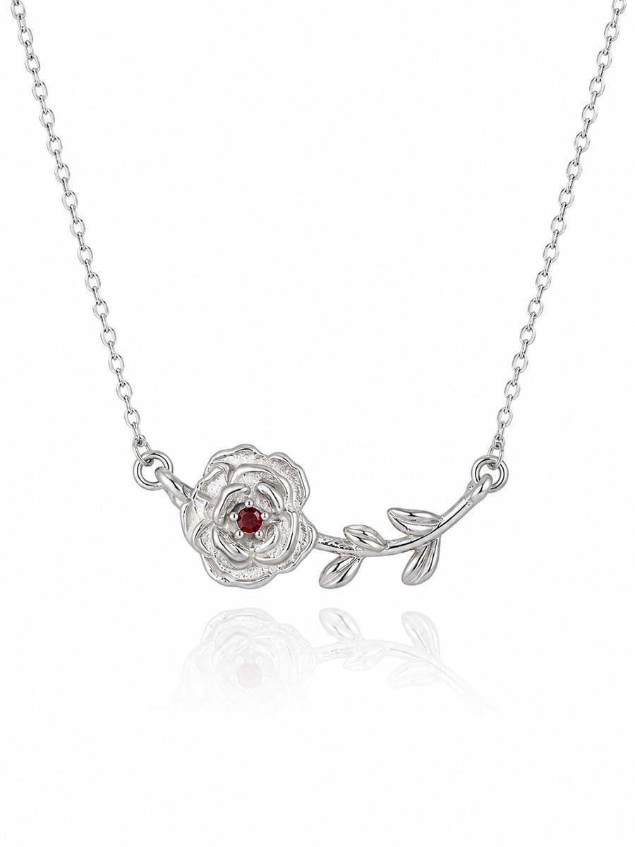 Maevi® Ketting met Geboortebloem & Geboortesteen - Kleur: Zilver - Maand: Januari - Roestvrijstaal / RVS / Stainless Steel - Hoge Kwaliteit - Verkleurt niet - Incl. Luxe Verpakking - Cadeau Dames / Moeder / Mama - Kraamcadeau / Geboortecadeau