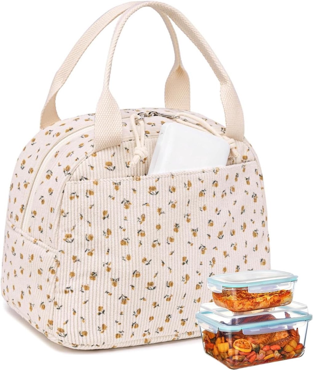 Geïsoleerde lunchtas voor dames met bloemenpatroon, grote capaciteit, thermotas voor school en werk, ideaal voor picknick en reizen
