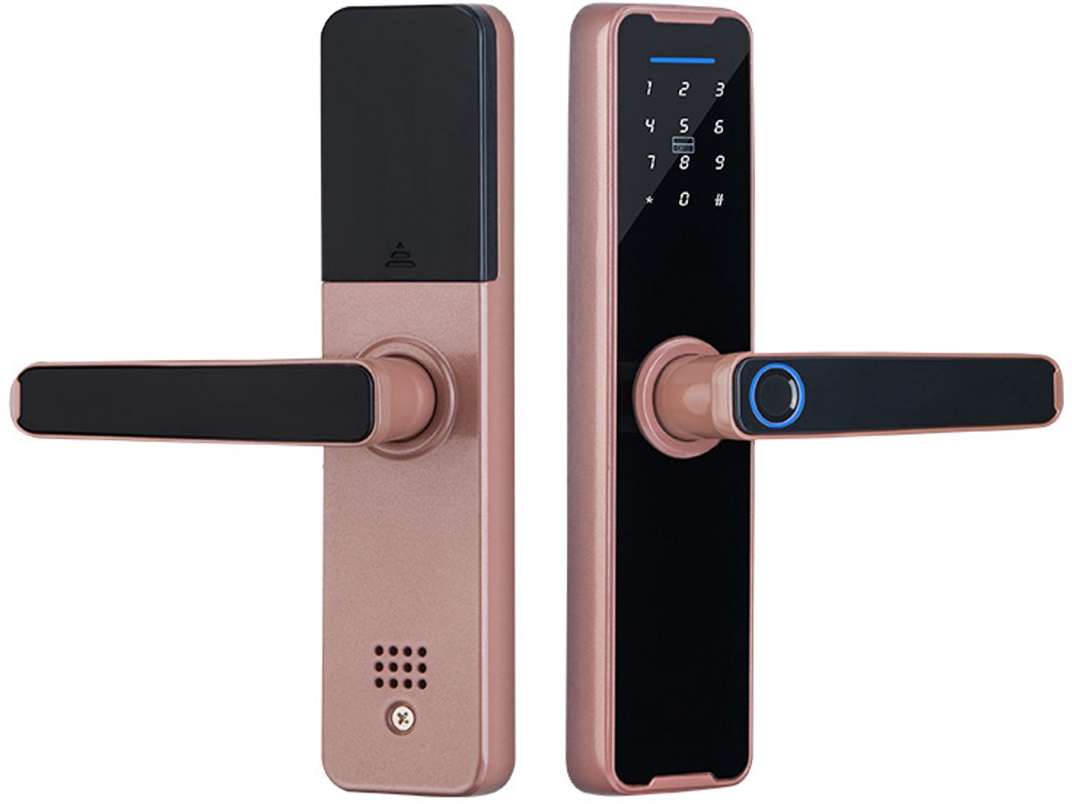 Vingerafdruk deurslot - slim deurslot, elektronisch deurslot met vingerafdruk en digitale toetsenbordcode, magnetische kaart/sleutel/tijdelijke ontgrendeling (roze）