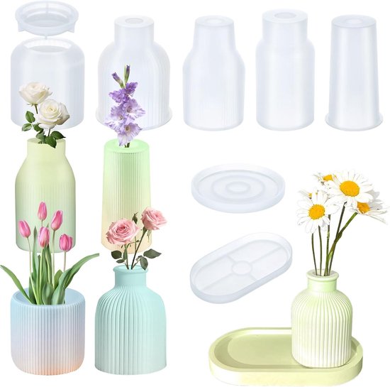 Set van 7 Siliconen Vaas Malletjes voor Epoxyhars, Herbruikbare Mallen voor DIY Vazen, Perfect voor Bloemen en Huisdecoratie