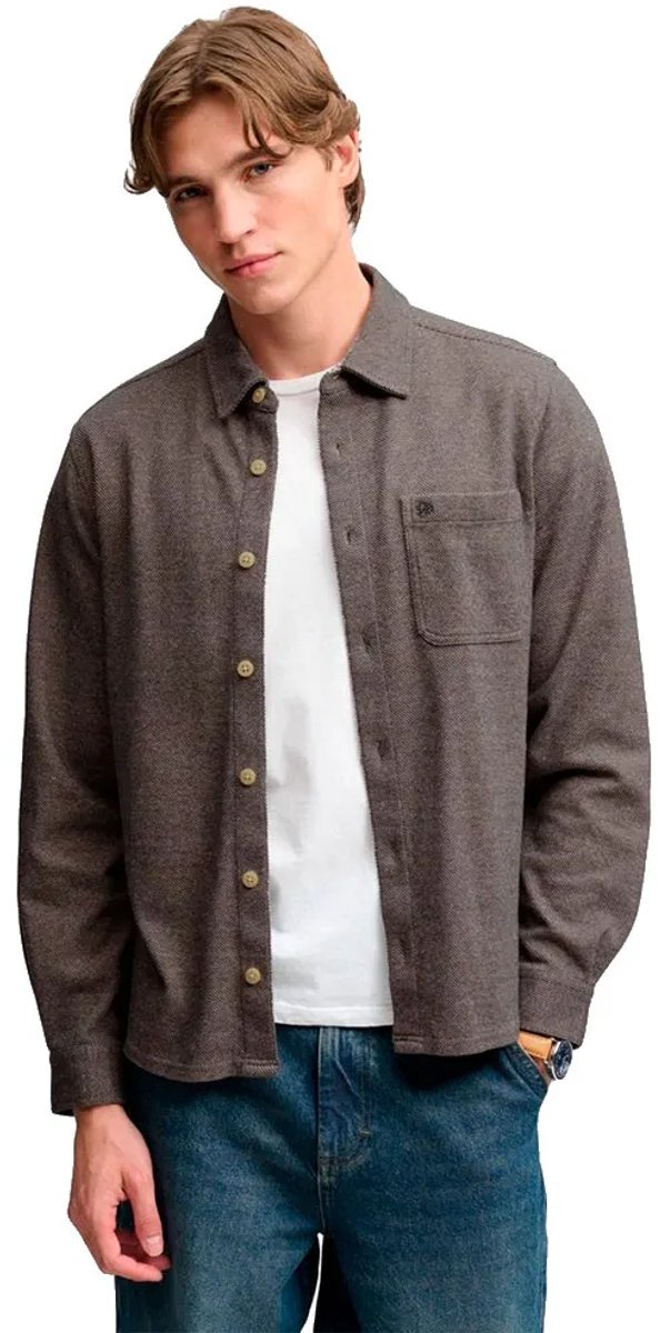 Superdry Twill Jersey Overhemd Heren Lange mouwen shirts Taupe Tweed