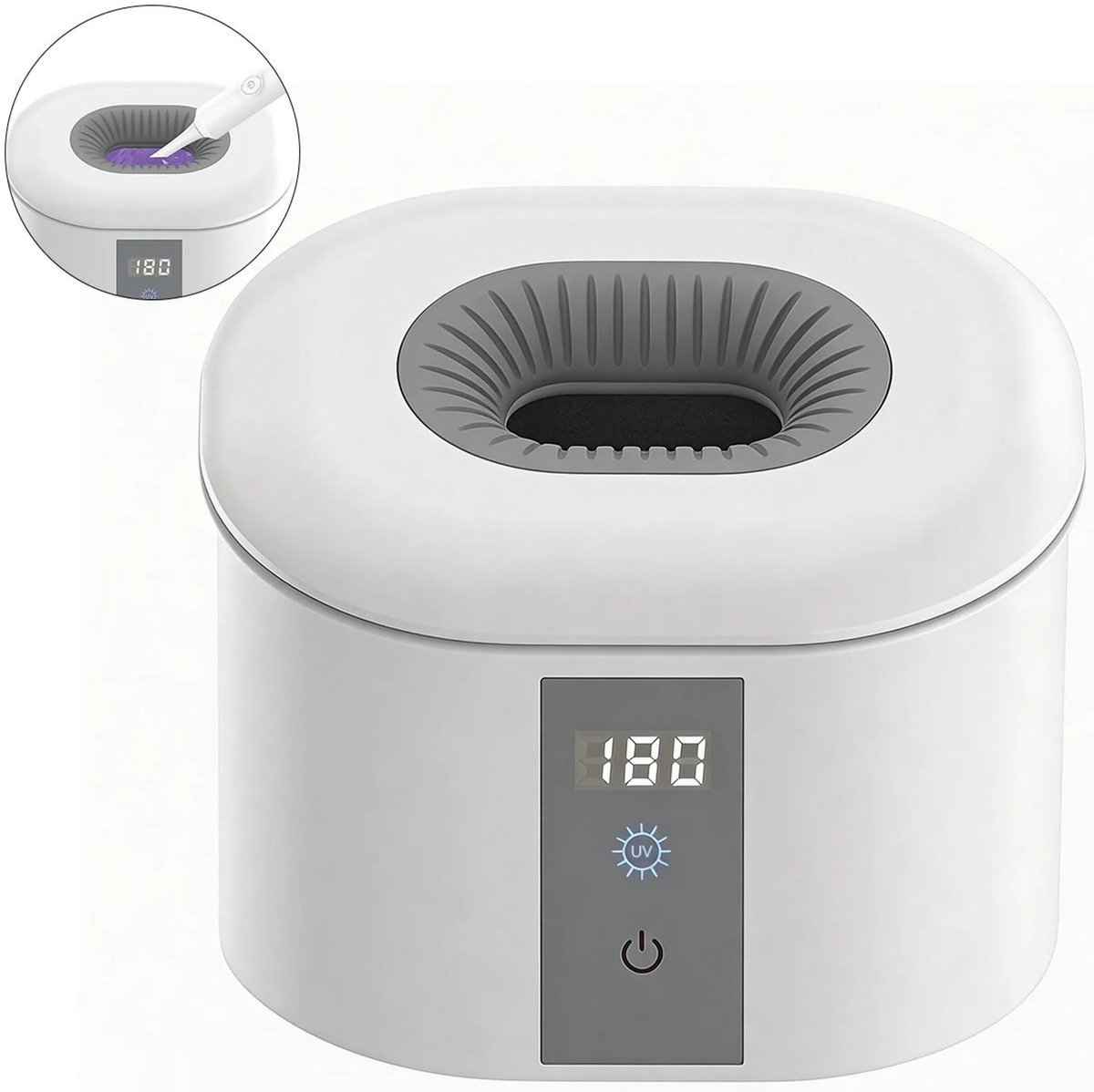 Elektrische ultrasone reiniger van 45 kHz met UV-lamp, 4 standen, 200 ml inhoud, voor het reinigen van beugels, retainers, sieraden en kunstgebitten.