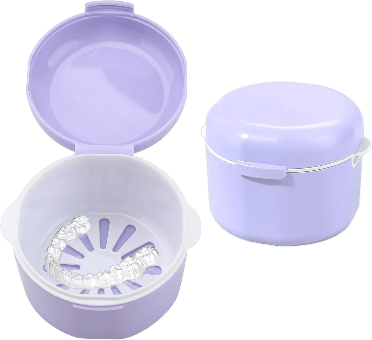 Opbergdoos voor Tandheelkundige Apparaten - Paars - 9,6 x 8,8 x 7 cm - Draagbare Siliconen Doos met Mand - Voor Beugels en Mondhygiëne