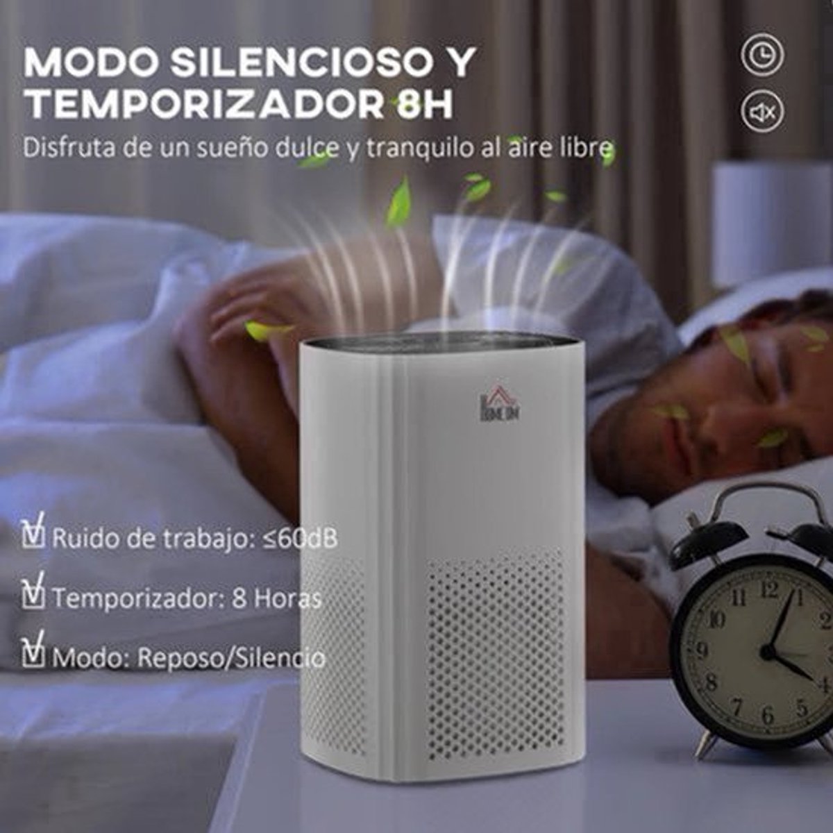 Luchtreiniger - Air cleaner - Airpurifier - Air purifier met HEPA CADR Filter - 225m ³/u tot 24 m² - LED-display - ABS en PP - ≤ 60dB - 25W - Wit