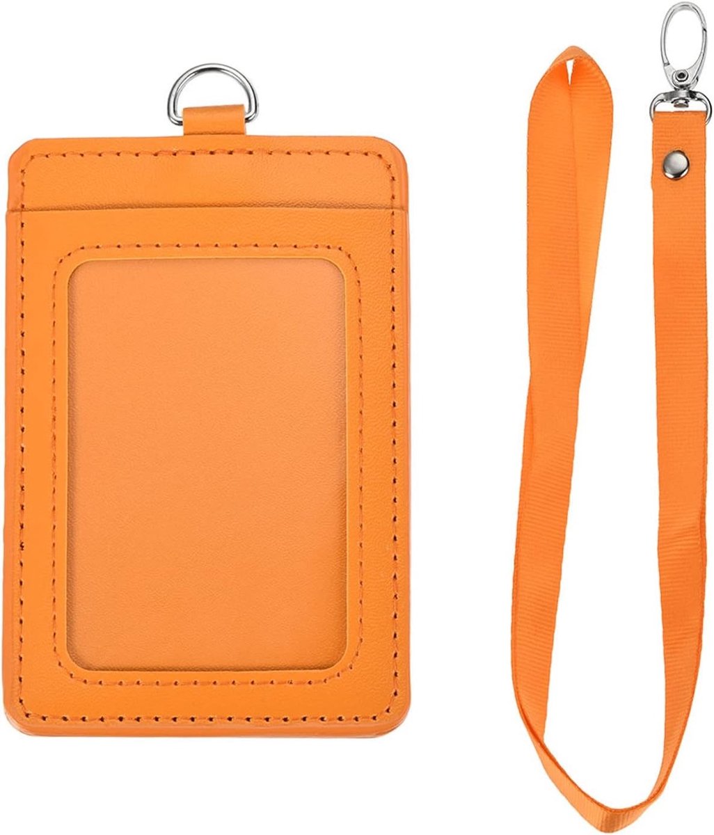 1 Pcs Badge Holder, Vertical PU met Rivet en Afneembare Nek Lanyard | Bescherming voor ID Kaarten en Naamlabels (Oranje, 4.3 x 2.9 Inch) - Perfect voor Werk en Evenementen