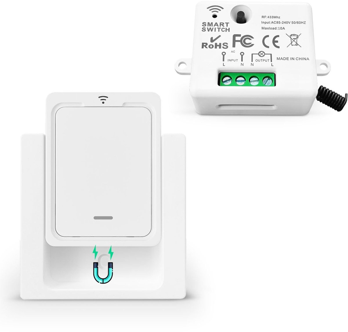 Draadloze Lichtschakelaar Kit - Wit - Mini Draadloze Radiozender met Afstandsbediening - Voor Lampen en Apparaten