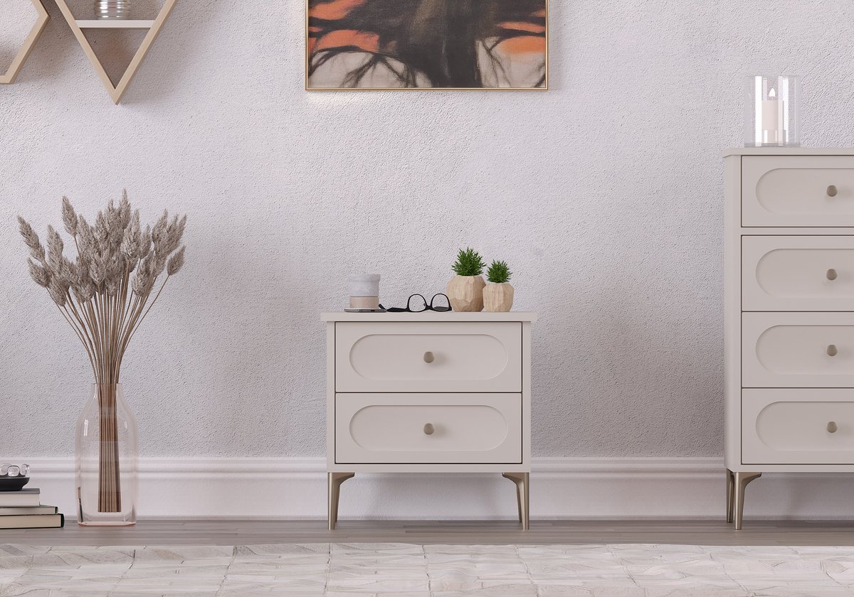 ARYA NACHTKASTJE MET 2 LADEN – Nachtkastje Slaapkamer – Bedtafel met Opbergruimte – Compacte Bijzettafel – Moderne Kast – Nachtkastje met 2 Laden – Opbergkast – Meubel Slaapkamer – Praktisch & Stijlvol – Voor Slaapkamer en Bed – Handig Nachtmeubel