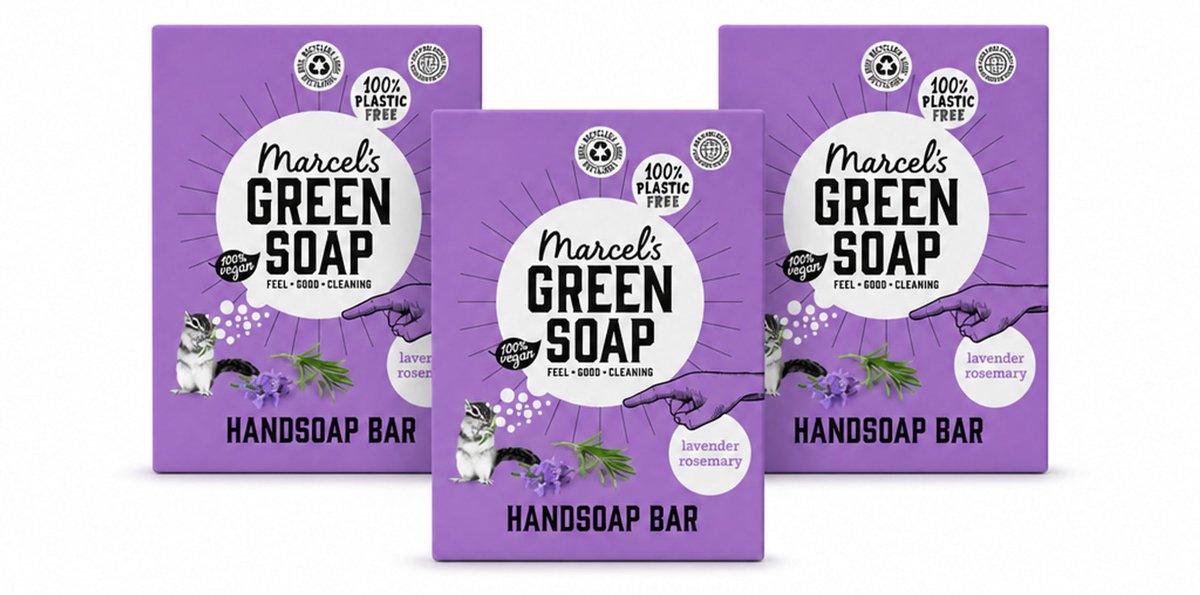 3 x Marcel's Green Soap - Handzeep Bar - Lavendel & Rozemarijn - Zachte verzorging - 90 gr - Voordeelverpakking - 3 stuks