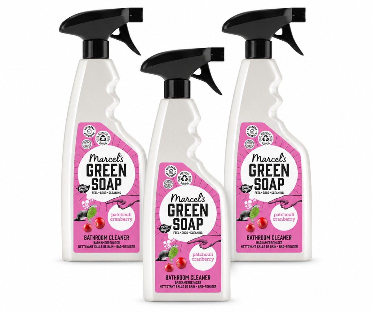 3 x Marcel's Green Soap - Badkamerreiniger - Patchouli & Cranberry - Krachtige werking - 500 ml - Bulkverpakking - 3 stuks
