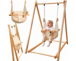 Houten Babyschommel - Met Schommelstoel - 6 tot 36 maanden - Inklapbaar - Baby Swing - Baby - Wipstoel Baby - Baby Zitje - Dennenhout - Houten Speelgoed