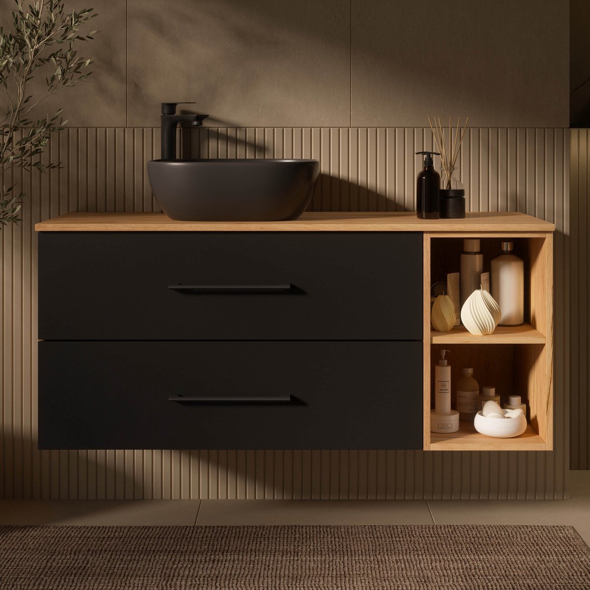 Planetmöbel LUX Wastafelmeubel 120 cm met Wastafel 42 cm Zwart