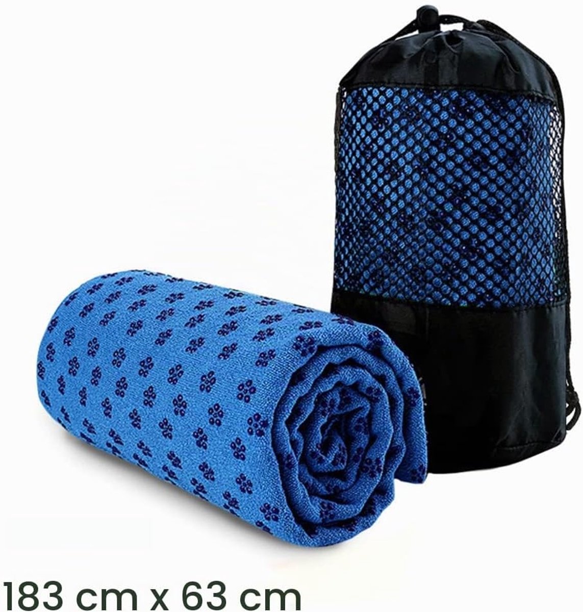 Antislip yogahanddoek - Yogamathoes - 183 x 63 cm - Antislip sportstof - Zacht en ademend - Met opbergtas van mesh - Geschikt voor fitness, strand, picknicks en yoga - Blauw