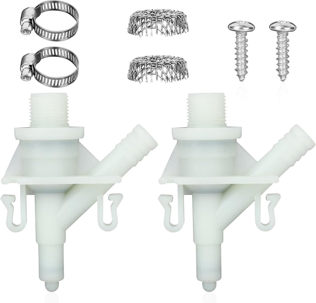 2 Pack RV Toilet Water Valve Vervangingsset voor Pedal Flush Toiletten met Slangklemmen, Filter en Schroeven Geschikt voor Dometic & Sealand 300 310 320-Series