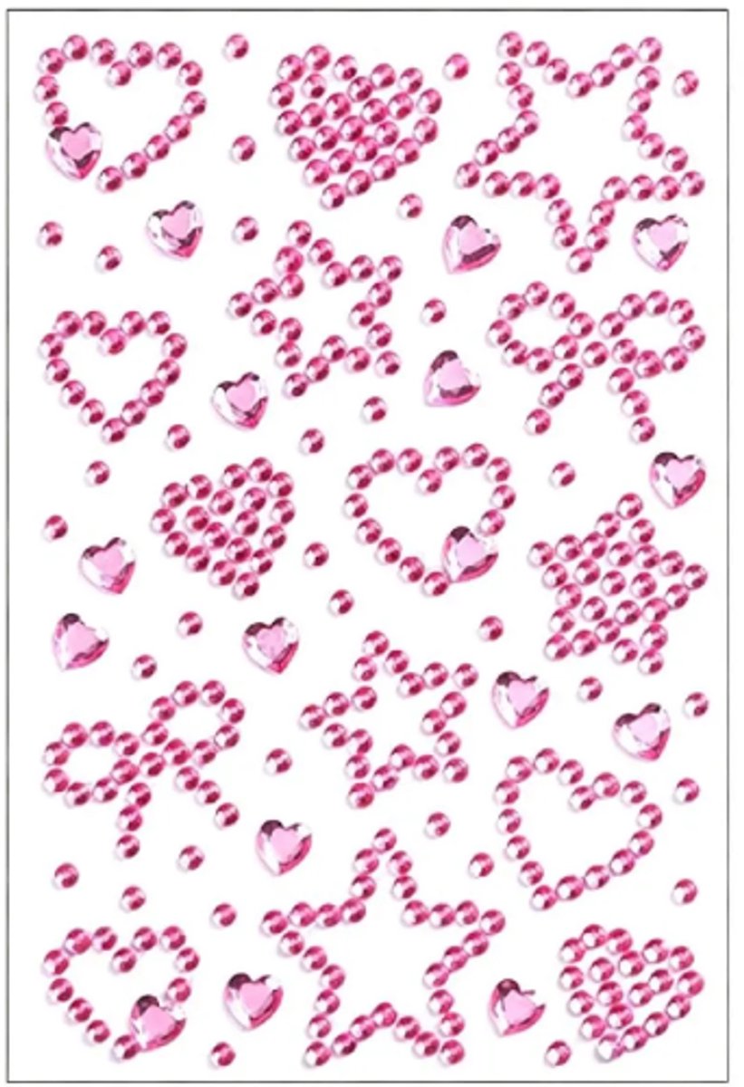 Face & Body Jewels Roze Hartjes Ster Strik [Dots Strass Steentjes met Zelfklevend Plaklaag - Sticker Diamantjes voor Lichaam en Gezicht - Festival Tattoo Set Outfit Glitter - Juwelen Rhinestones Rhine stones - Plak Diamantjes]