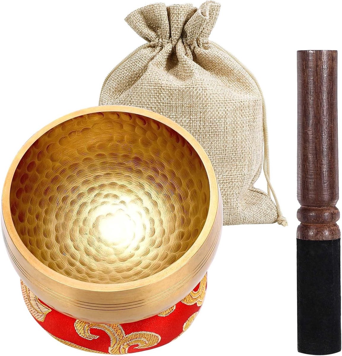 Kristallen klankschaal - Messing - 8 cm - Handgehamerd met Houten Hamer en Kussen - Voor Meditatie en Yoga