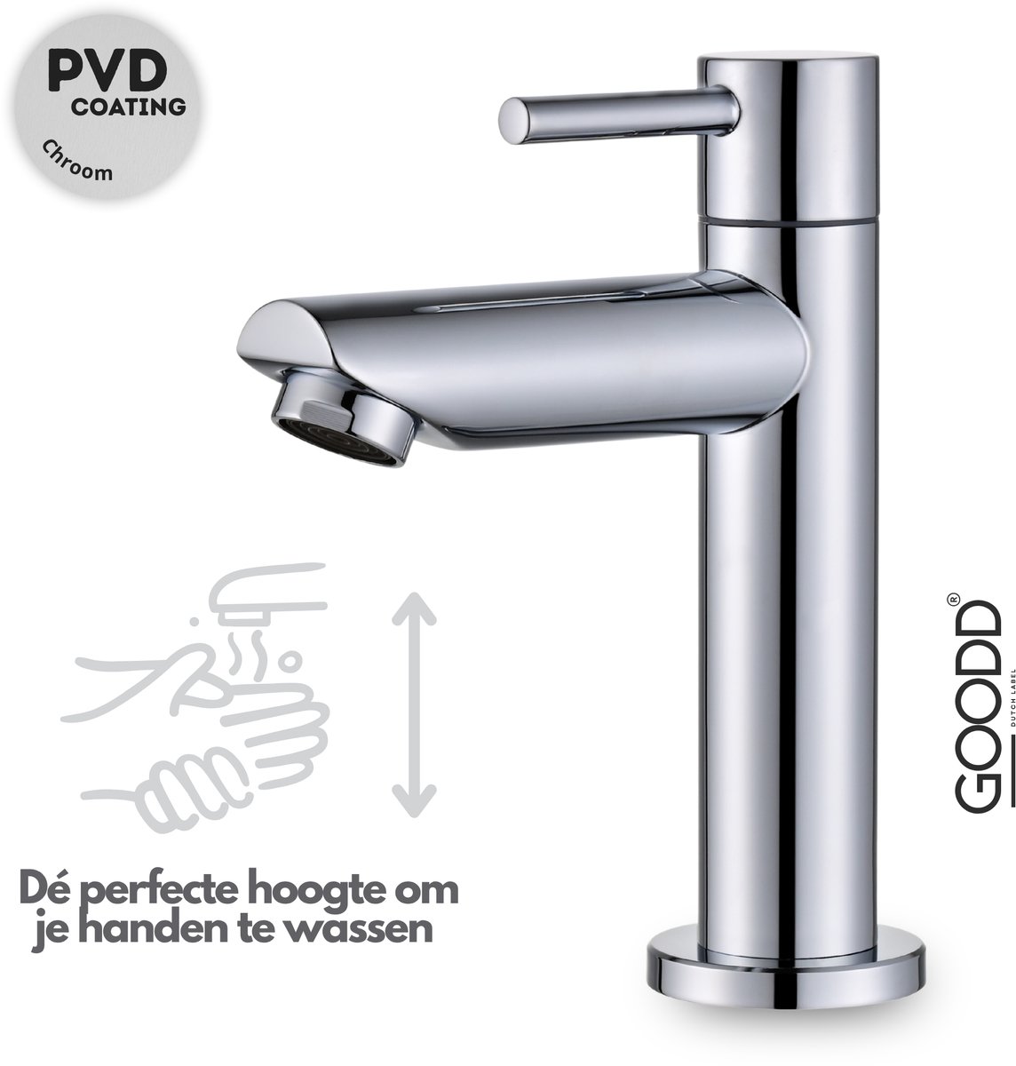GOODD® - Fonteinkraan - Toiletkraan - Wc kraan - Chroom - Glans - Koudwaterkraan