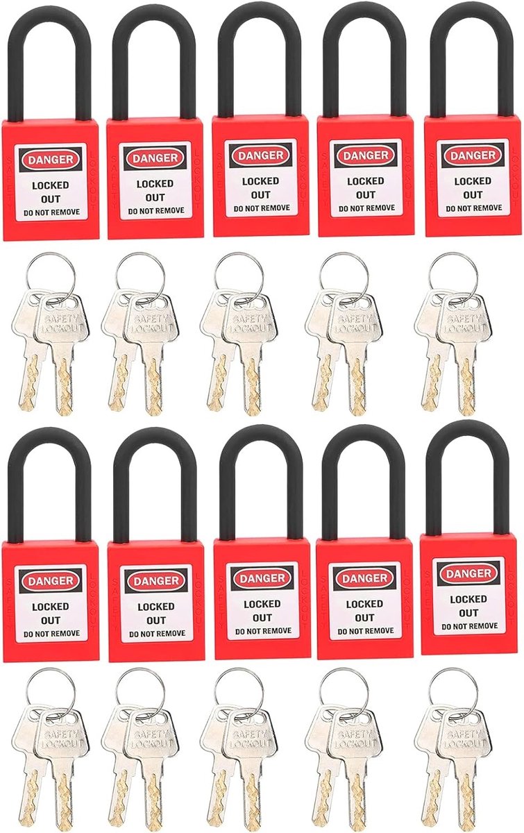 Lockout tagout set - Rood - 38 mm - Nylon Veiligheidshangsloten met 2 Sleutels - Voor Industriële Vergrendeling