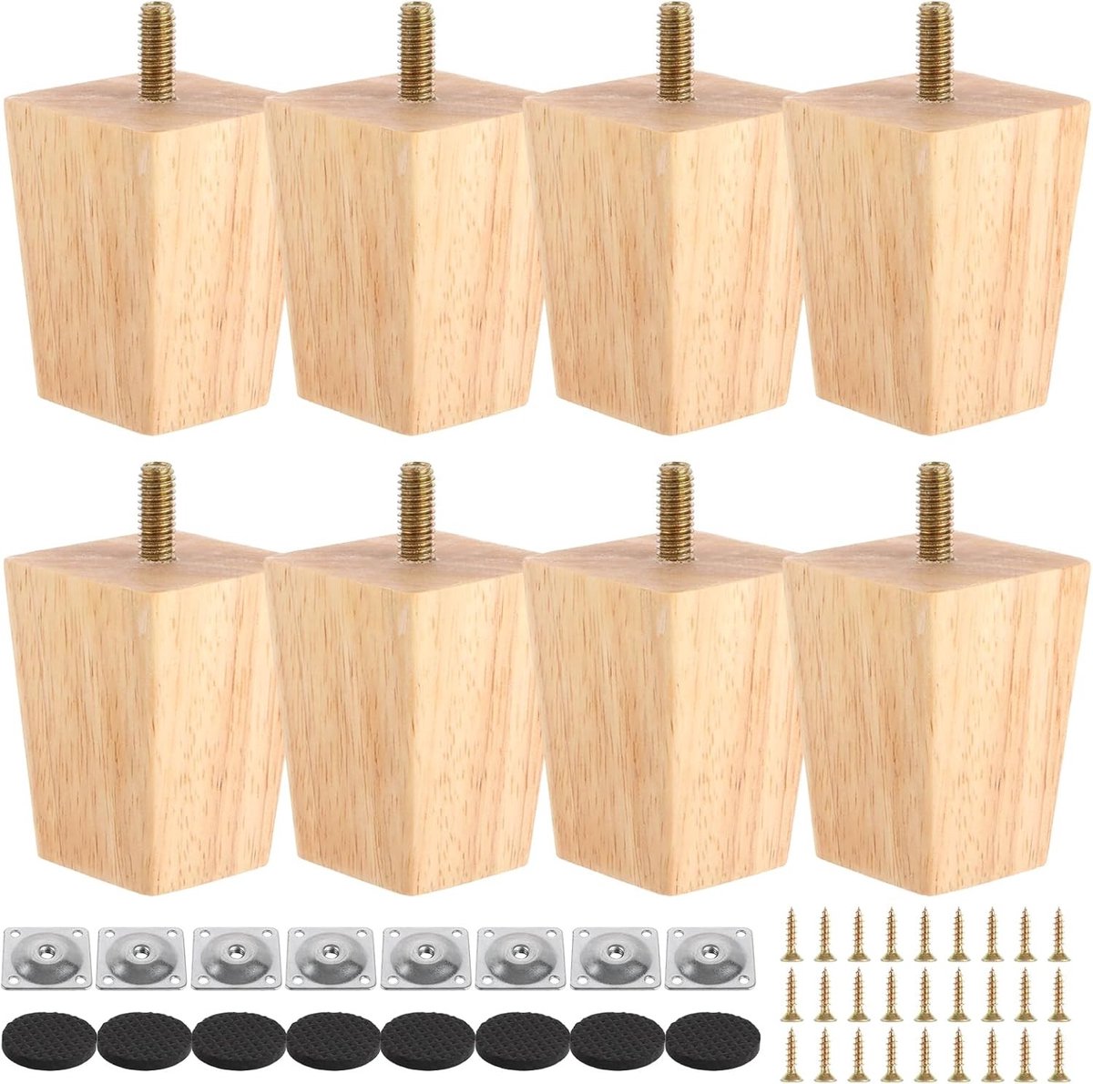 Houten meubelpootjes set van 8, 6 cm, stevige houten tafelpoten voor meubels, bed en bank