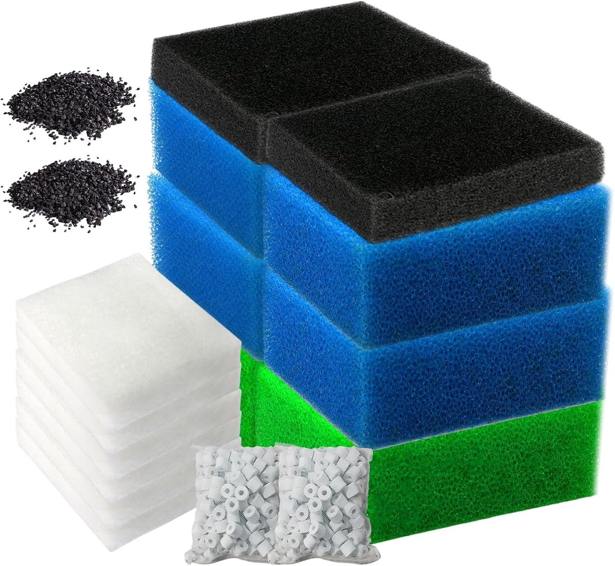 Filter Spons Set voor Aquarium - Geschikt voor Bioflow 3.0 M - Inclusief Grof en Fijn Filter, Actieve Koolstof, Keramische Ringen en Wading voor Optimaal Waterbeheer