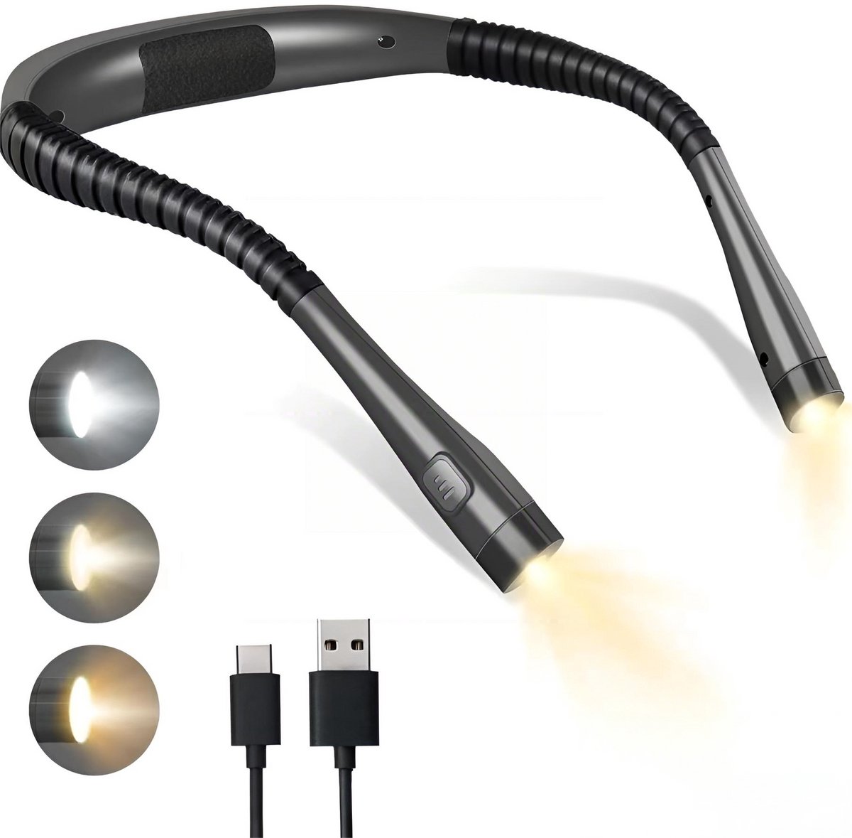 LED Nekleeslamp Oplaadbaar, Boeklamp met 3 Lichtkleuren en 3 Helderheidsstanden, Handsfree Leeslamp voor Bed, Breien, Haken en Hobby