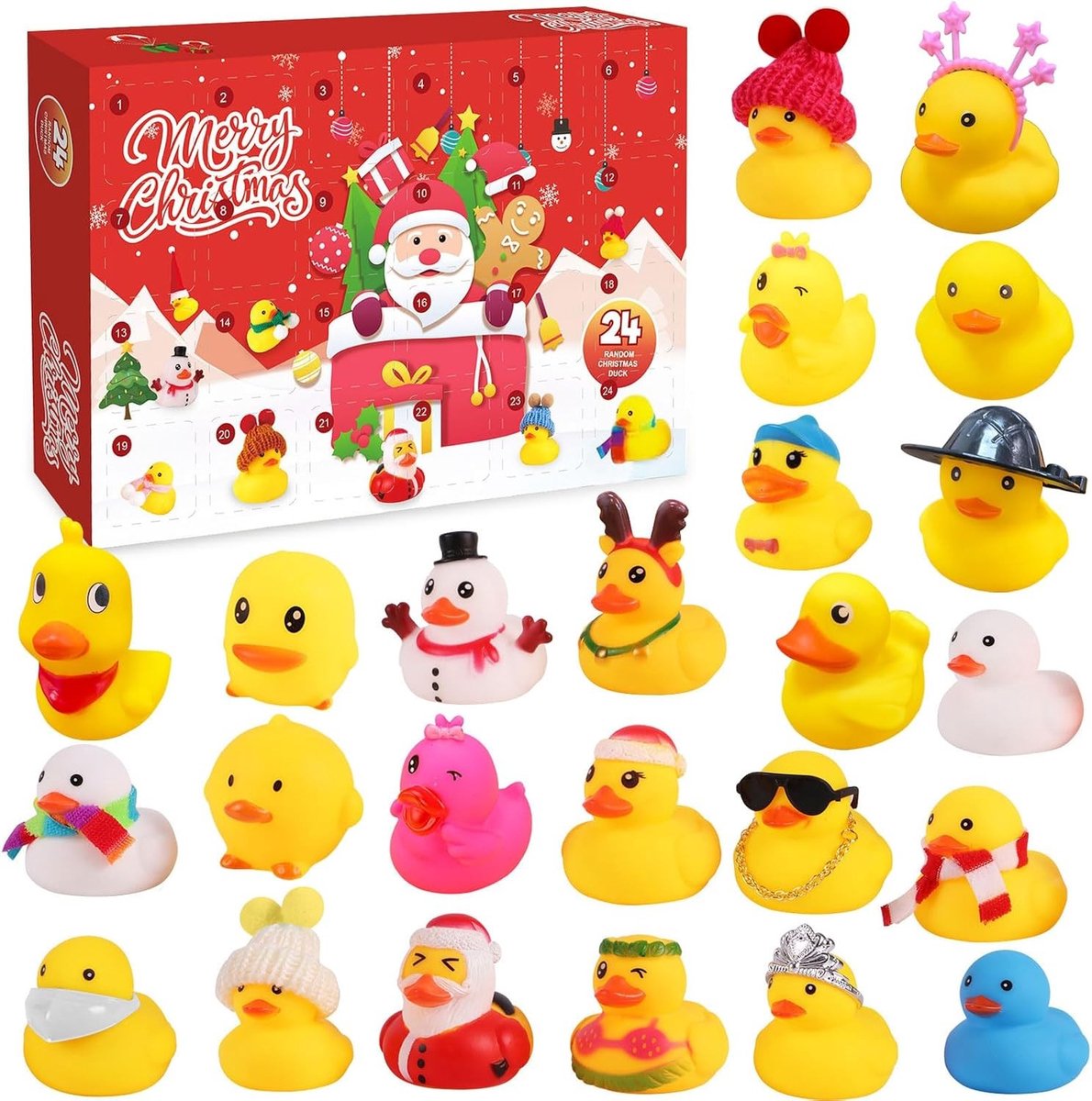 Adventskalender met 24 Gele Rubber Eendjes voor Kinderen - Speelgoed voor Kerst, Cadeaus voor Peuters en Kleuters