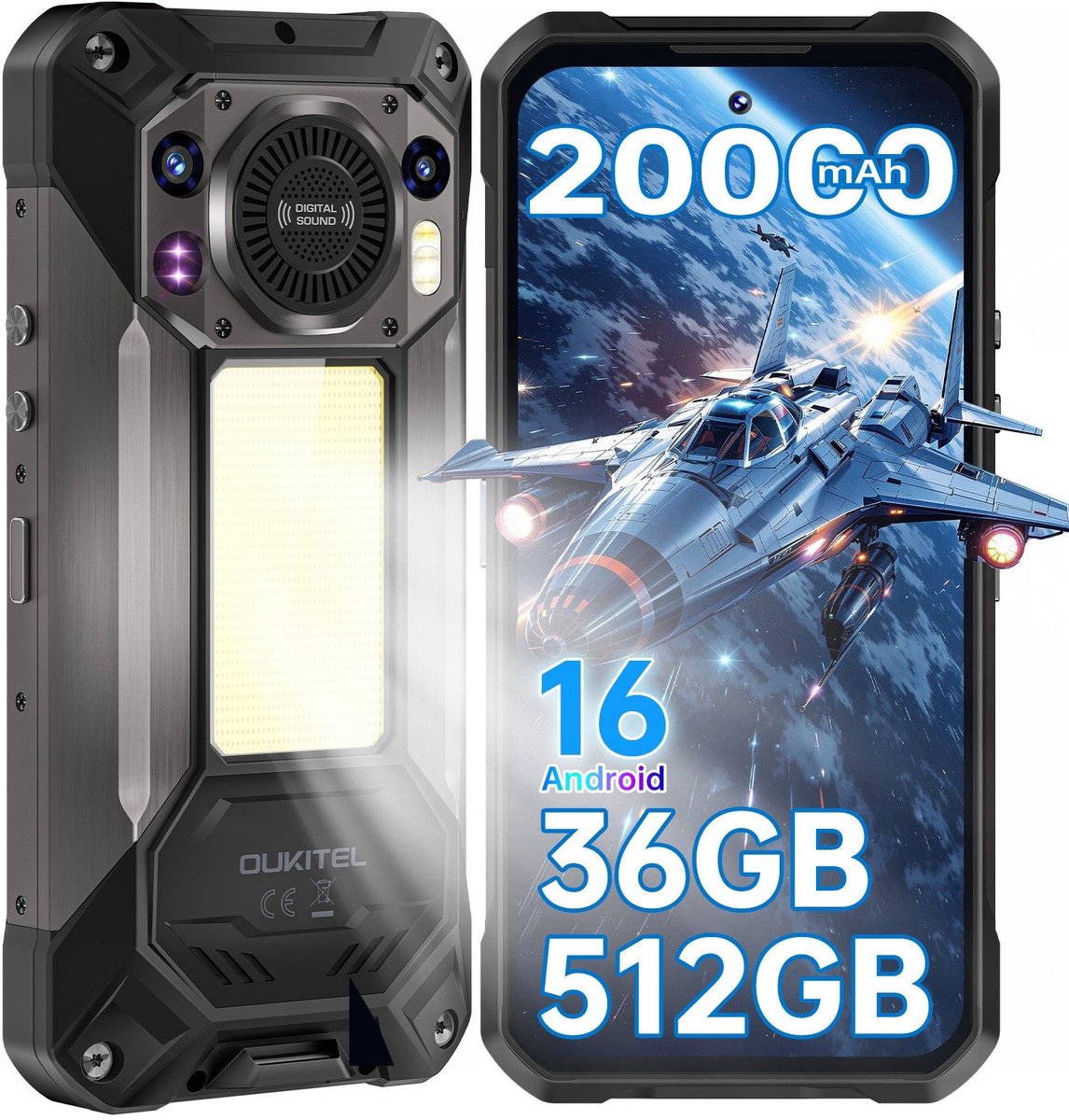 OUKITEL WP61 5G Outdoor Smartphone 36GB RAM-512GB ROM-20000mAh batterij 45W-108MP Camera-IP68