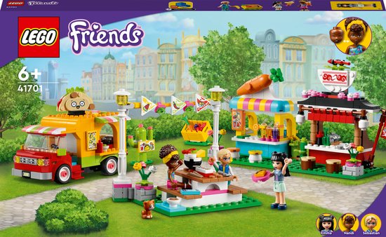 LEGO® Friends Streetfoodmarkt 41701; nieuwe bouwset met streetfoodthema stimuleert fantasierijk speelplezier; inclusief Emma en een kitten; verjaardagscadeau voor kinderen van 6 jaar en ouder (592 onderdelen)