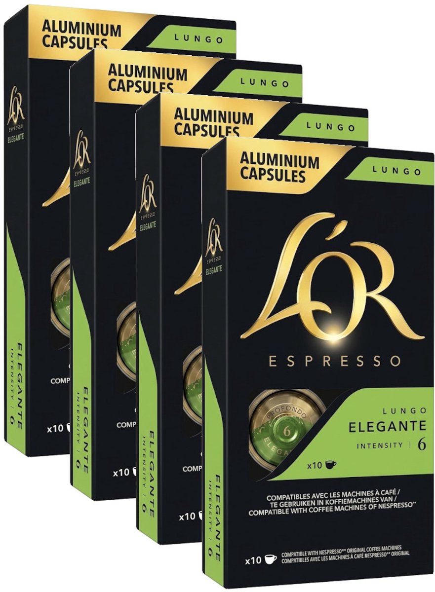 L'Or Espresso Lungo Elegante - Multipack - 40 (4x10) Koffiecups Compatibel met Nespresso Coffee Machine