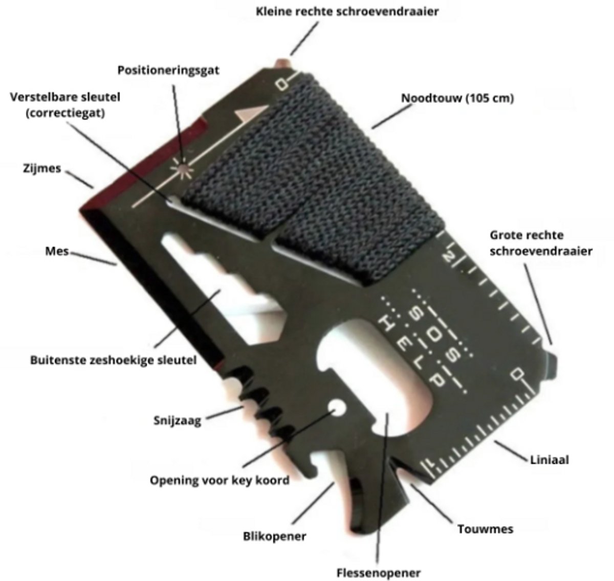 14 in 1 multitool card- ninjacard, survival- kampeer- gereedschapskaart