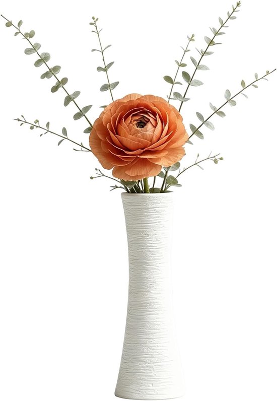 Kleine Conische Keramische Vaasje met Smalle Hals voor Decoratieve Bloemen en Thuisdecoratie, 20 cm Wit, Perfect voor Bruiloften en Kantoorinrichting