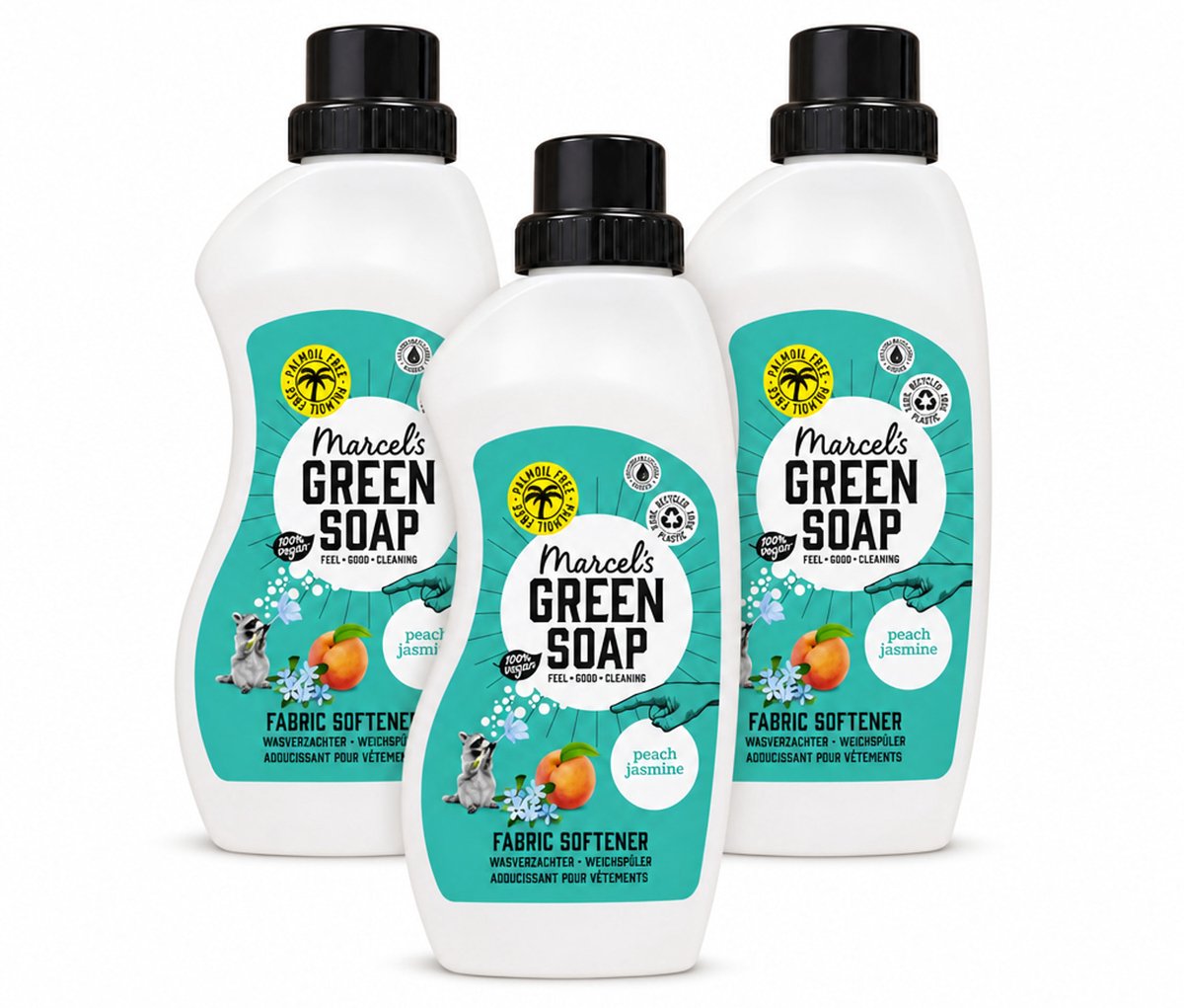 3 x Marcel's Green Soap - Wasverzachter - Perzik & Jasmijn - Zachte frisheid - 30 Wasbeurten - 750 ml - Bulkverpakking - 3 stuks
