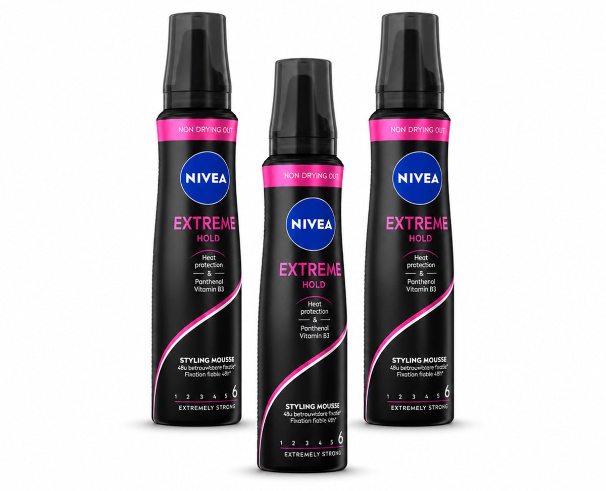 3 x NIVEA - Haarschuim - Extreme Stevigheid - 48 Uur Lang Bescherming - 150 ml - Bulkverpakking - 3 stuks