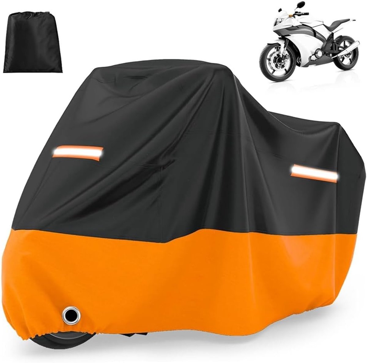 Motorhoes voor Motorrijders 245 x 105 x 125 cm - Waterdicht, UV-Bescherming en Winddicht met Reflecterende Strepen en Slothole