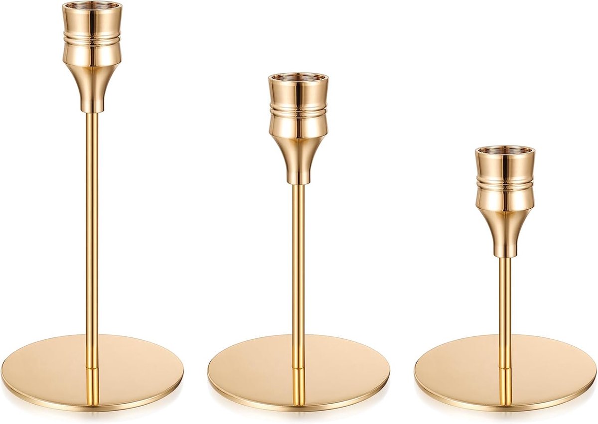 Kandelaar - Set van 3 - Metaal - Goud - Gold Candle