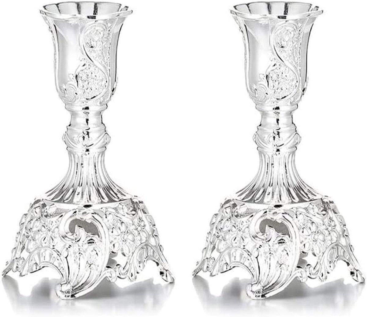 Kandelaar - Set van 2 - Circa 10 cm - Metaal - Zilver