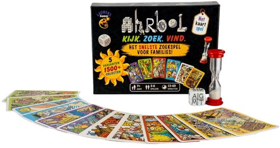 De Ahrbol speldoos staat centraal, met kaarten uitgestald. De kaarten zijn kleurrijk en bevatten veel details.