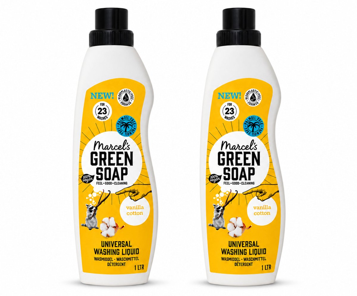 2 x Marcel's Green Soap - Vloeibaar Wasmiddel - Katoen & Vanille - Effectief & natuurlijk - 23 Wasbeurten - 1 Liter - Bulkverpakking - 2 stuks